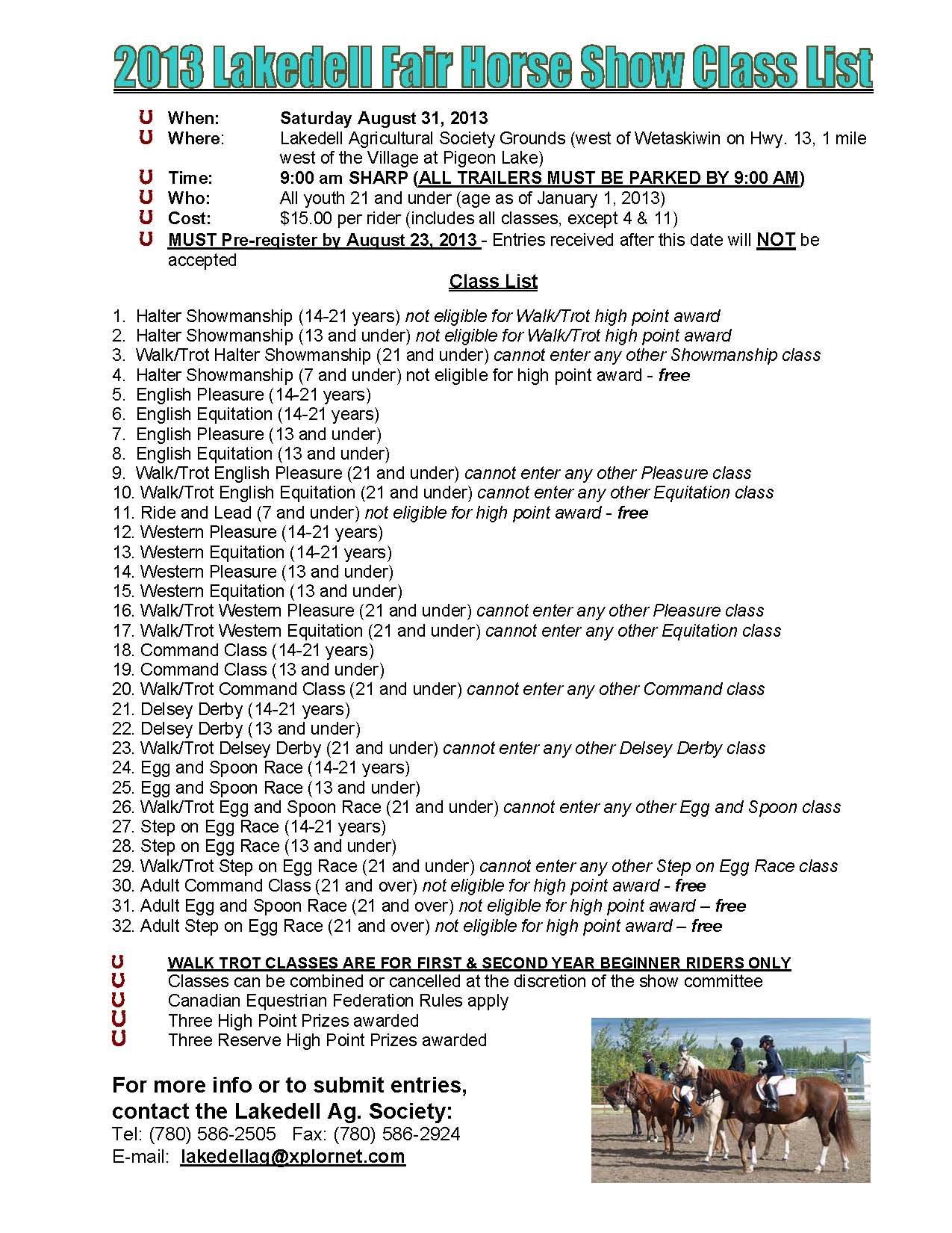 horse show class list 2013
