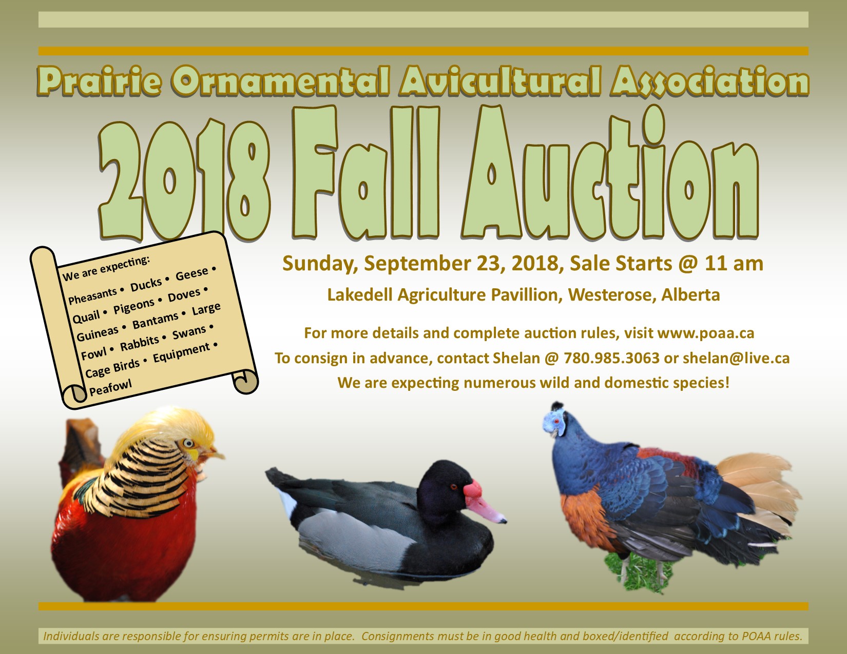 September 23 POAA Fall Bird Sale